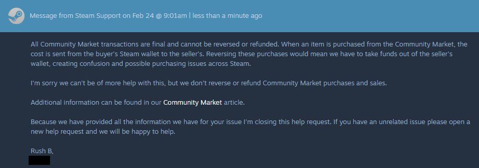 Письмо с отказом поддержки Steam возмещать деньги за покупку AWP | Doodle Lore | Источник: твиттер.