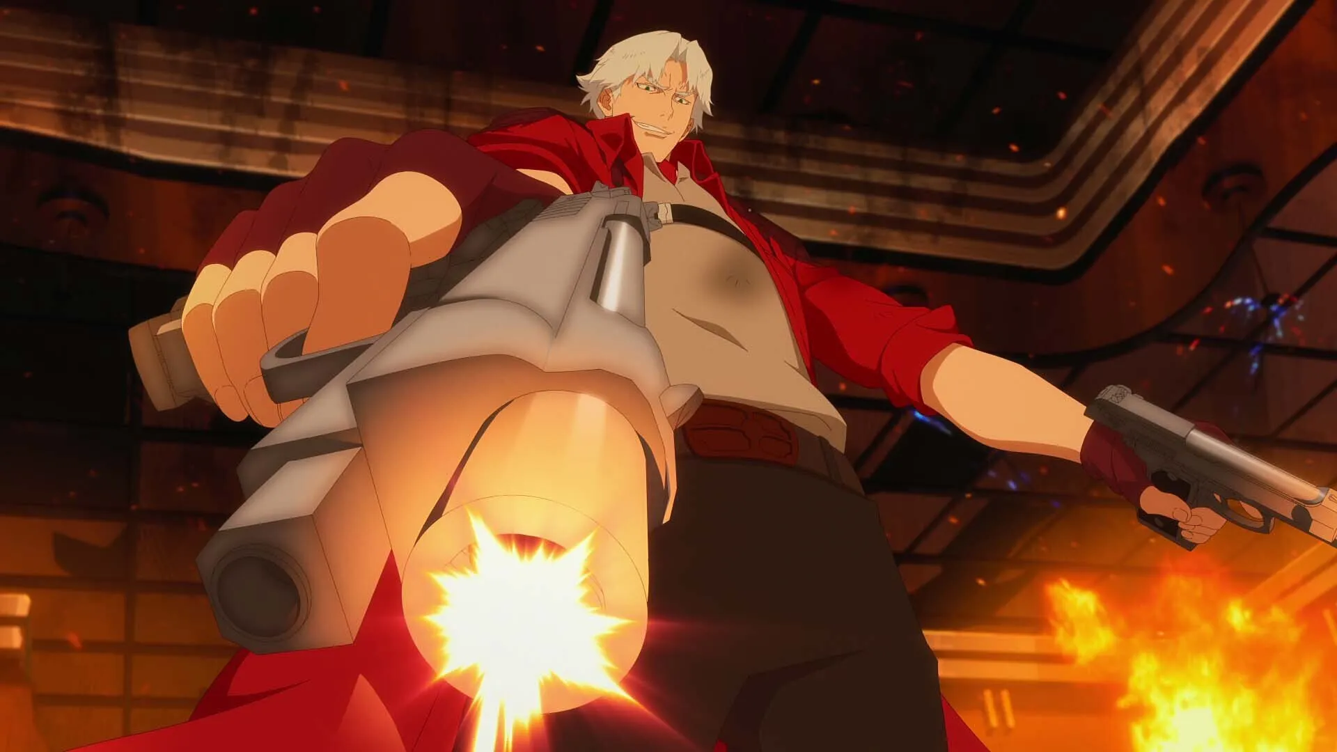 Кадр из аниме Devil May Cry 2025. И вот так Данте пострелял и настрелял на болоньезе. 