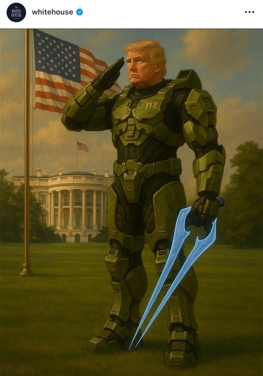Публикация с Дональдом Трампом в броне Мастера Чифа. Источник: аккаунт Белого дома в Instagram*