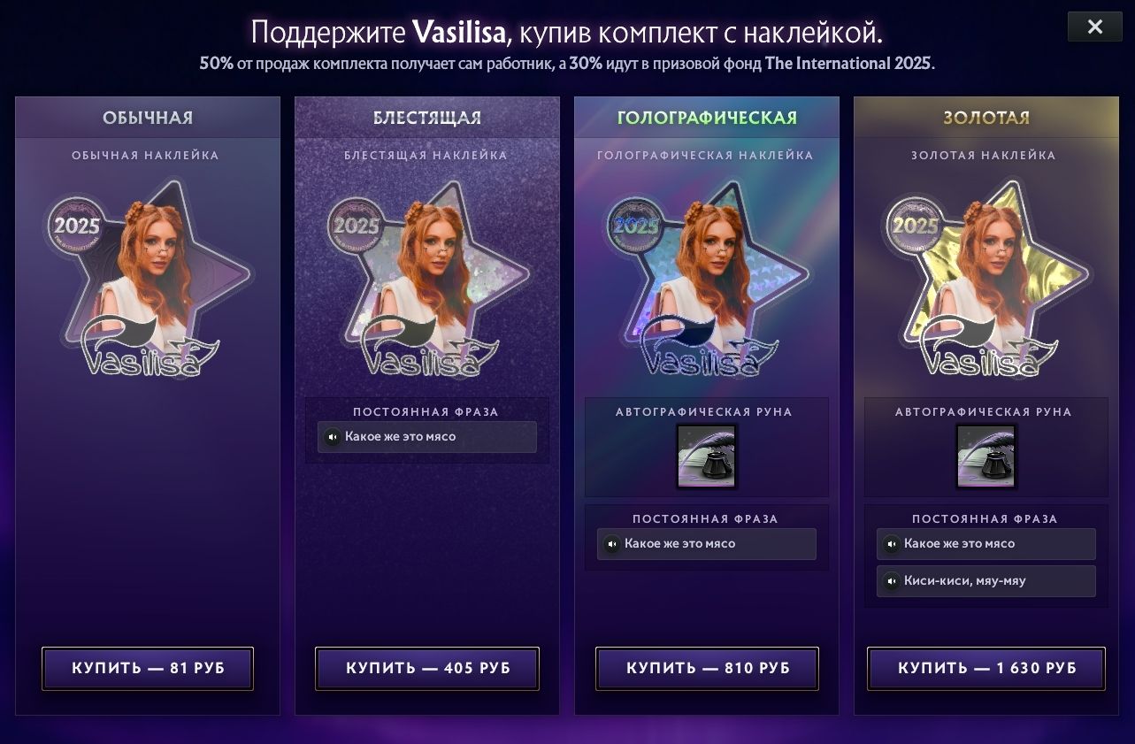 Пример наборов поддержки кастеров в компендиуме TI14. Скриншот из Dota 2