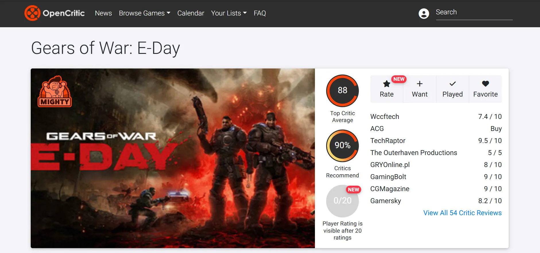 Оценки Gears of War: E-Day. Источник: OpenCritic