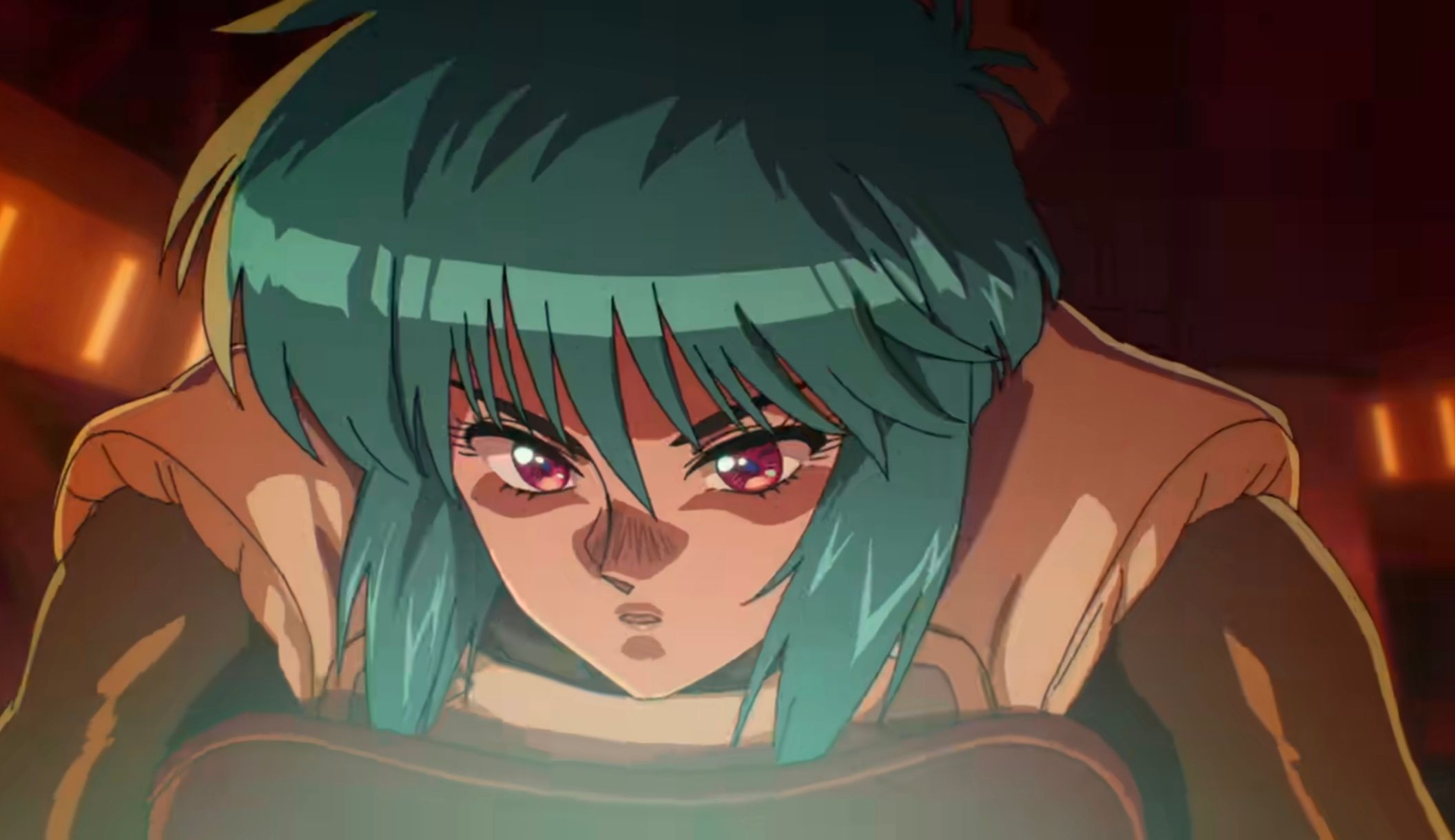 Кадр из трейлера аниме «Призрак в доспехах»