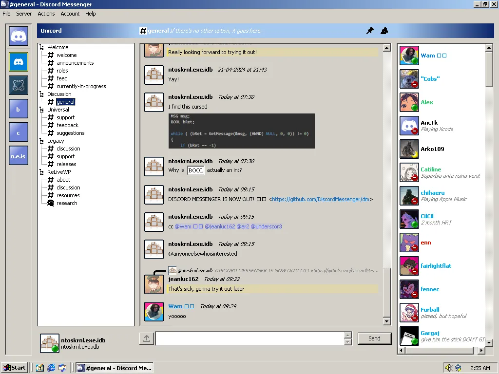 Discord для Windows 95 и 98 | Источник: GitHub