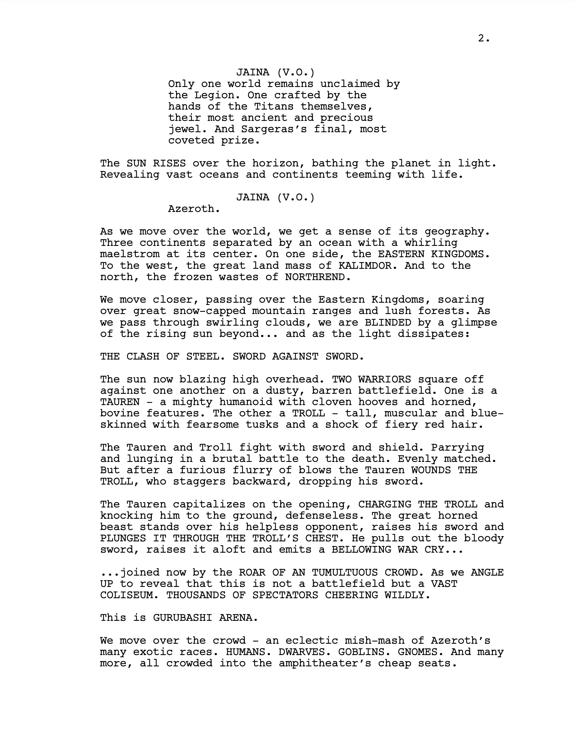 Вариант сценария для фильма «Варкрафт» от Гэри Уитты. Источник: twitter.com/garywhitta