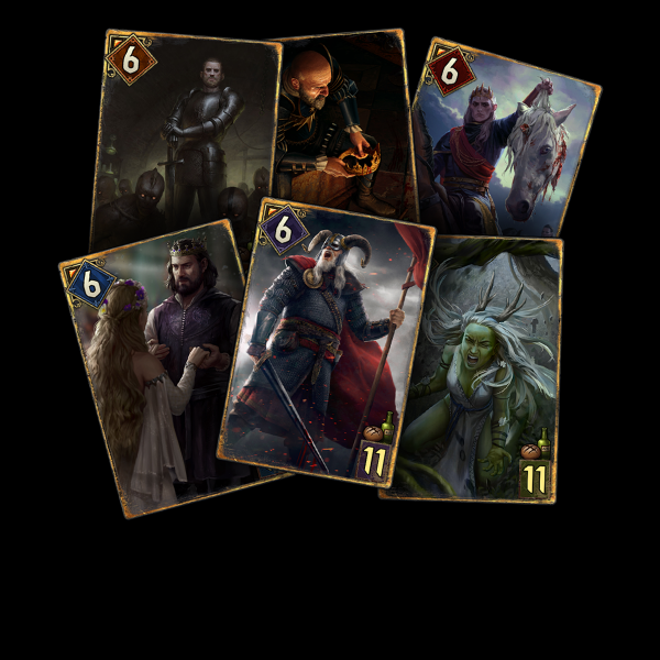 Карты «Яков: дивное дитя», «Узурпатор: офицер», «Оберон: король», «Вираксас: принц», «Харальд ан Крайт», «Эитнэ: молодая королева» | Источник: playgwent.com