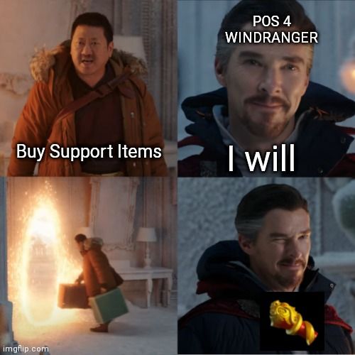 &mdash; Купи артефакты для поддержки.
&mdash; [Windranger на 4-й позиции] Я куплю *покупает Monkey King Bar*.
Источник: twitter.com/NoContextDota2