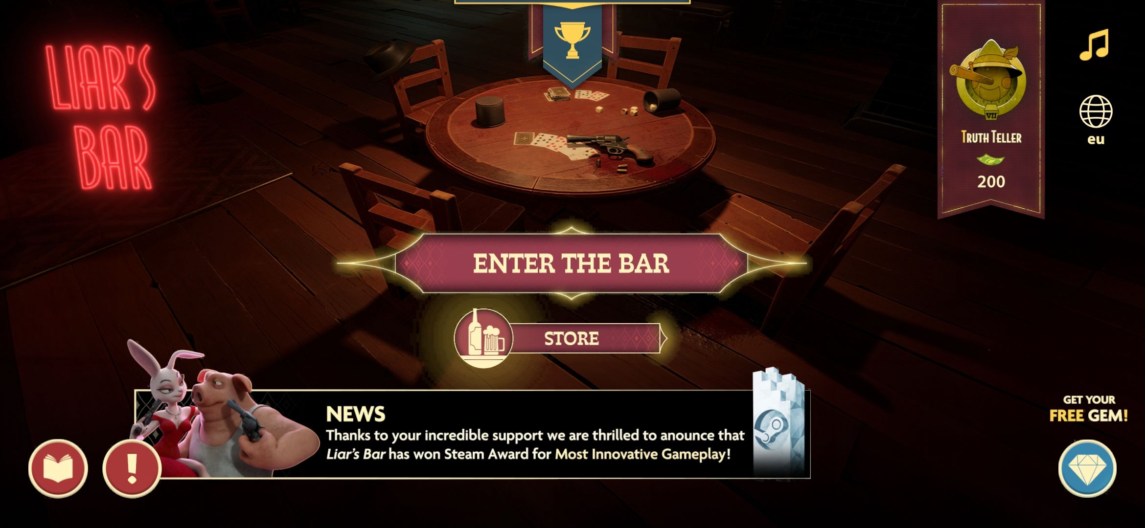 Скриншот мобильной версии Liar's Bar