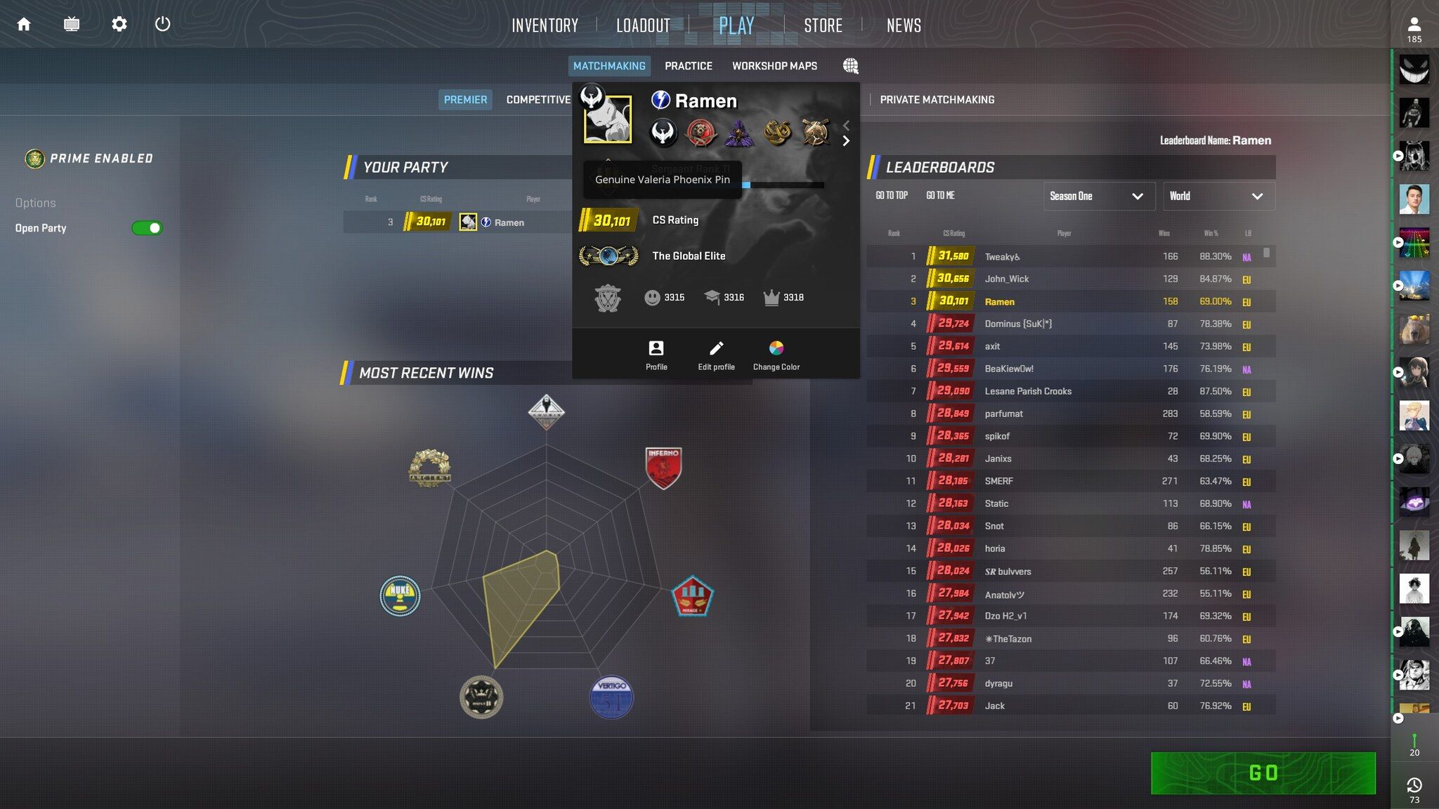 Скриншот ладдера режима премьер