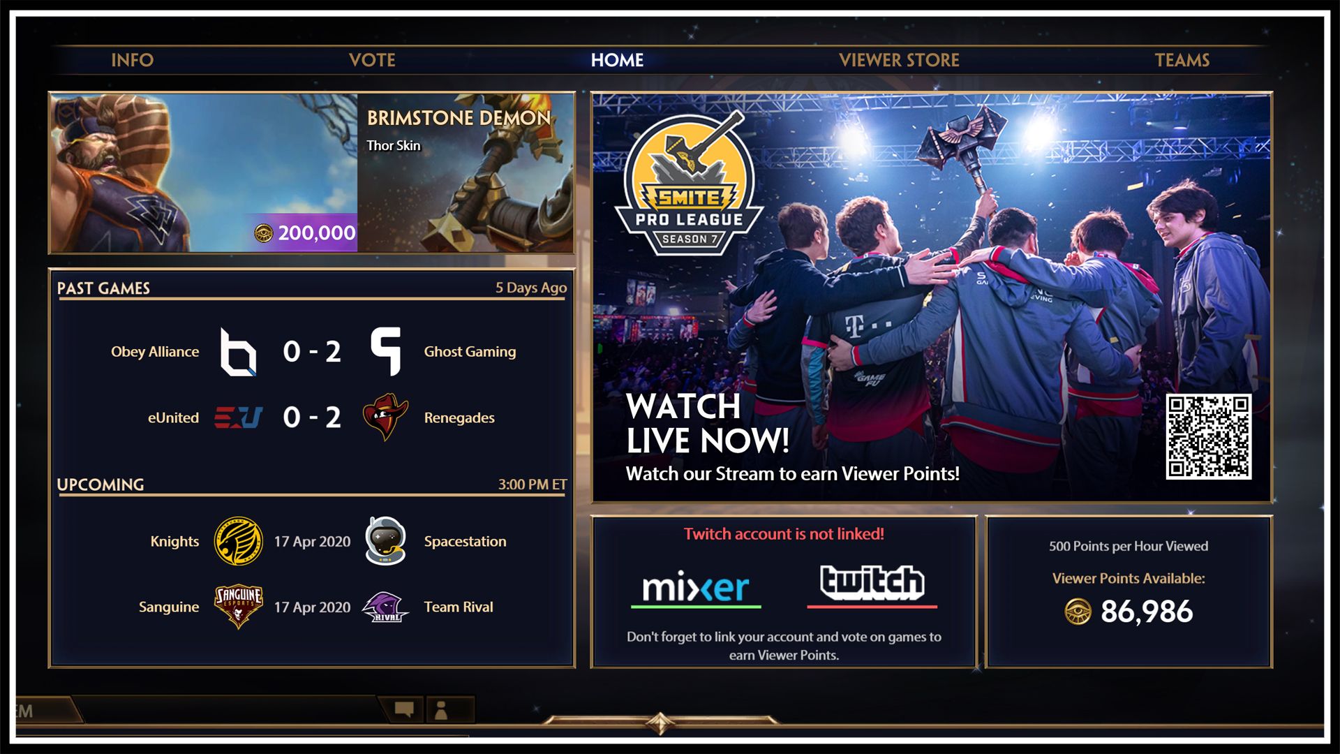 "Домашняя" страница раздела про киберспорт в Smite