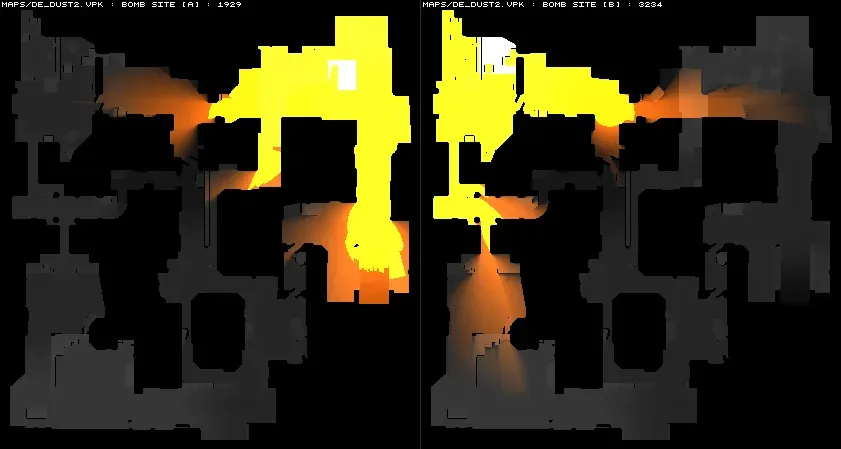 Визуализация урона на карте Dust2 | Источник: reddit.com
