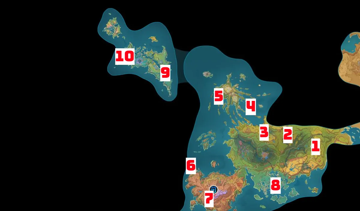 Карта со всеми усыпальницами. Источник: Genshin Impact