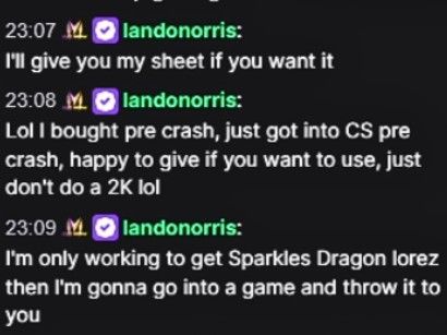 Скриншот из чата ohnePixel с сообщениями Ландо Норриса | Источник: страница Ozzny_CS2 в X