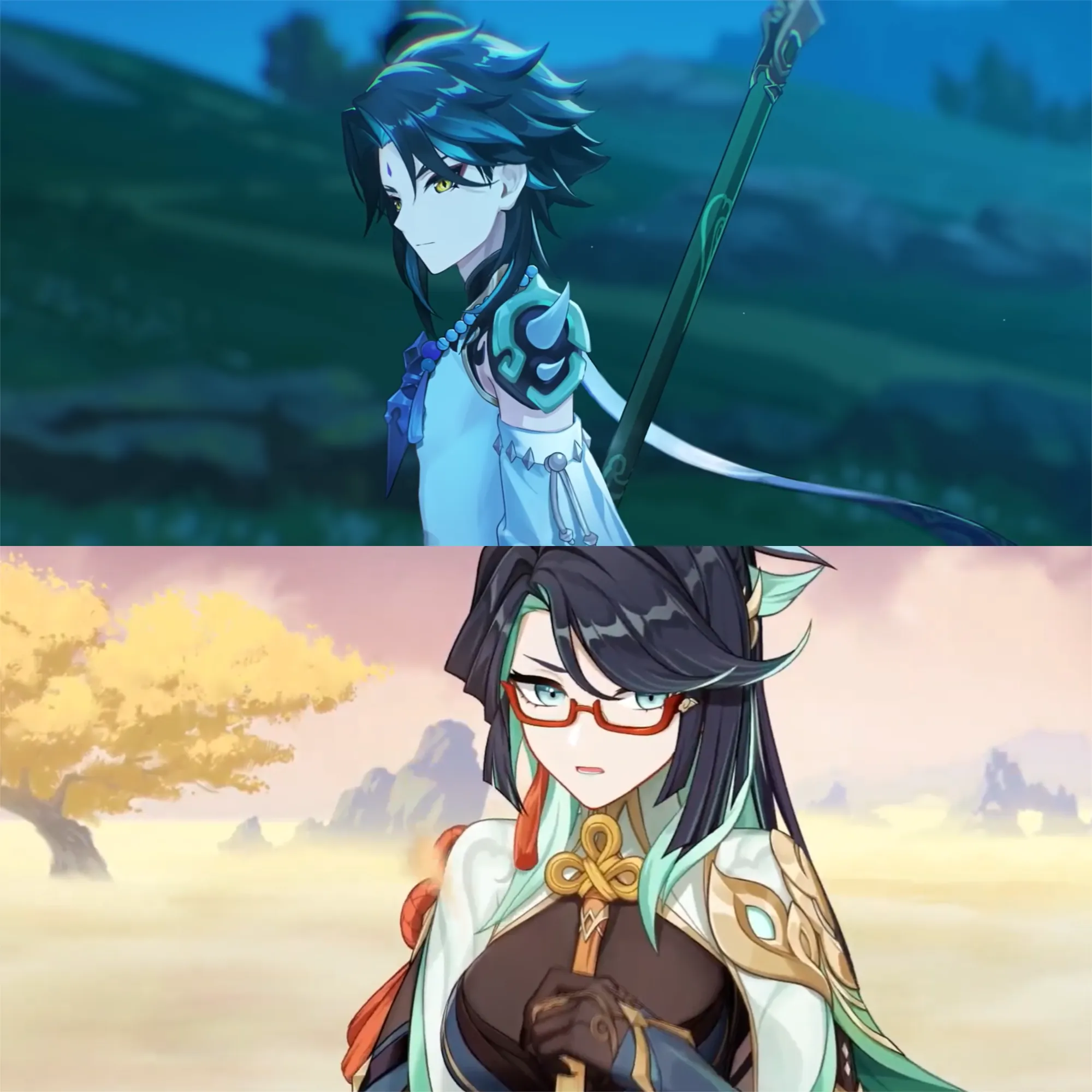 Кадр из тизеров Сяо и Сянь Юнь. Источник: Genshin Impact