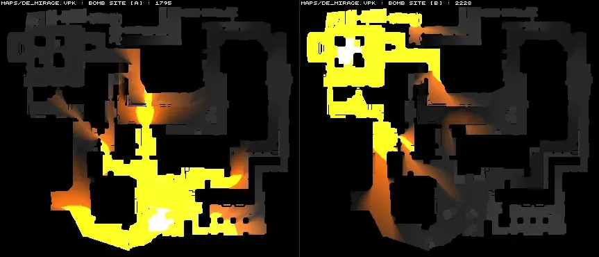 Визуализация урона на карте Mirage | Источник: reddit.com