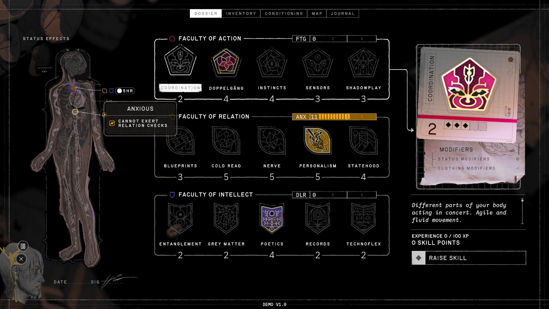 Экран навыков. Скриншот из ZERO PARADES: For Dead Spies