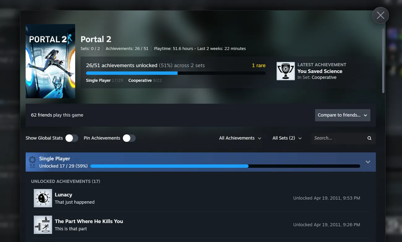 Страница с достижениями в игре. Источник: Valve