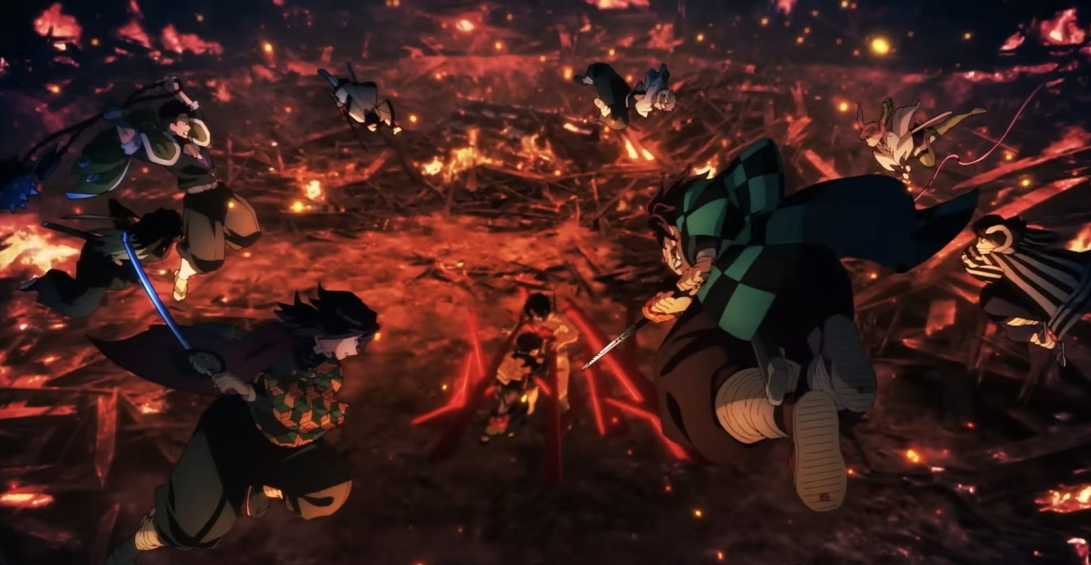 Кадр из трейлера аниме «Клинок, рассекающий демонов: Бесконечный замок»