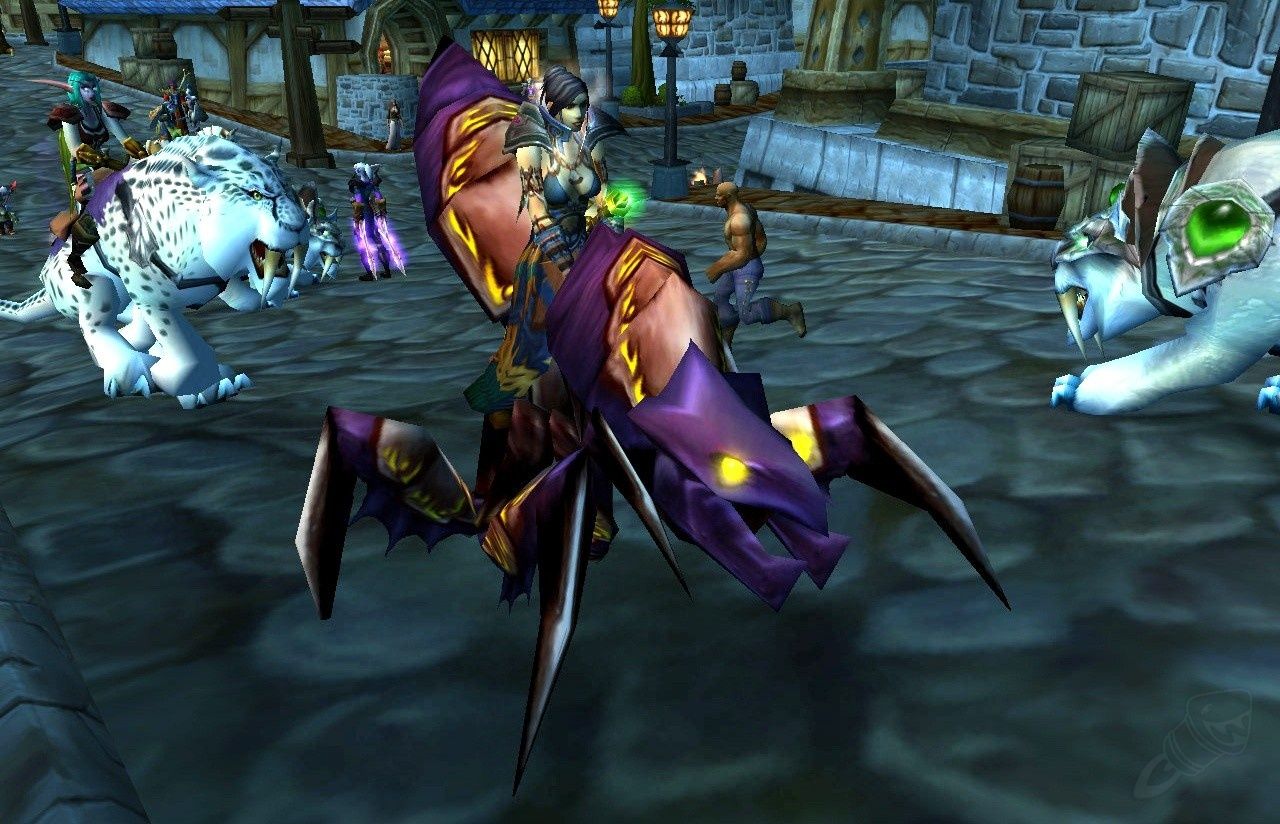 Это маунт Black Qiraji Battle Tank. Аналогичного маунта синего, зелёного, жёлтого или красного цвета можно получить в Temple of Ahn'Qiraj, но их можно использовать только в этом рейде. Чёрная версия используется как обычный маунт — почти где угодно. Источник: Wowhead