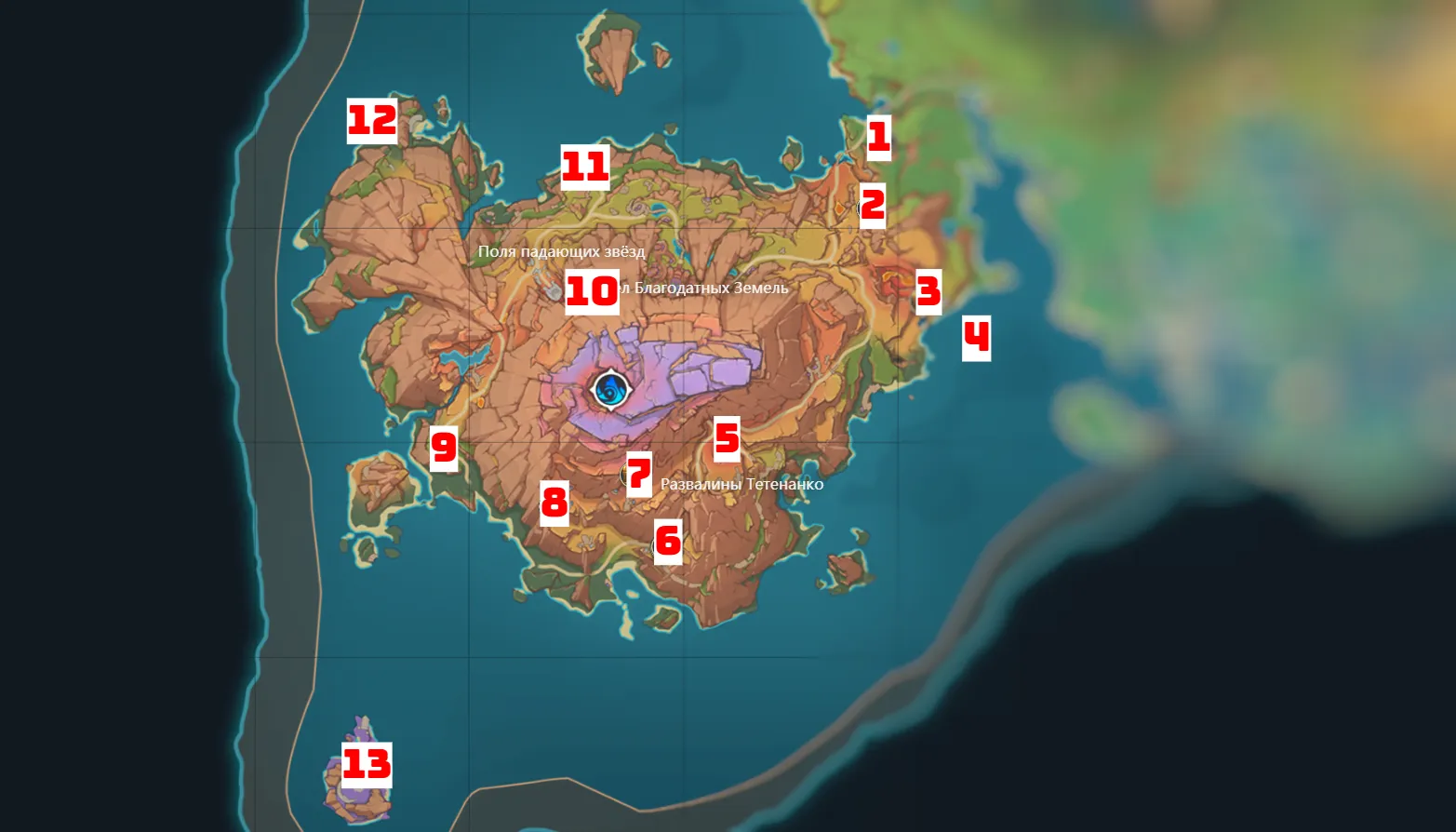 Карта со всеми сундуками в Атокпане. Источник: Genshin Impact