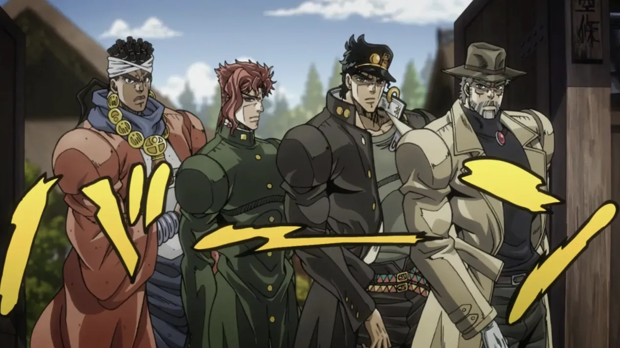 Кадр из аниме «Невероятные приключения ДжоДжо»