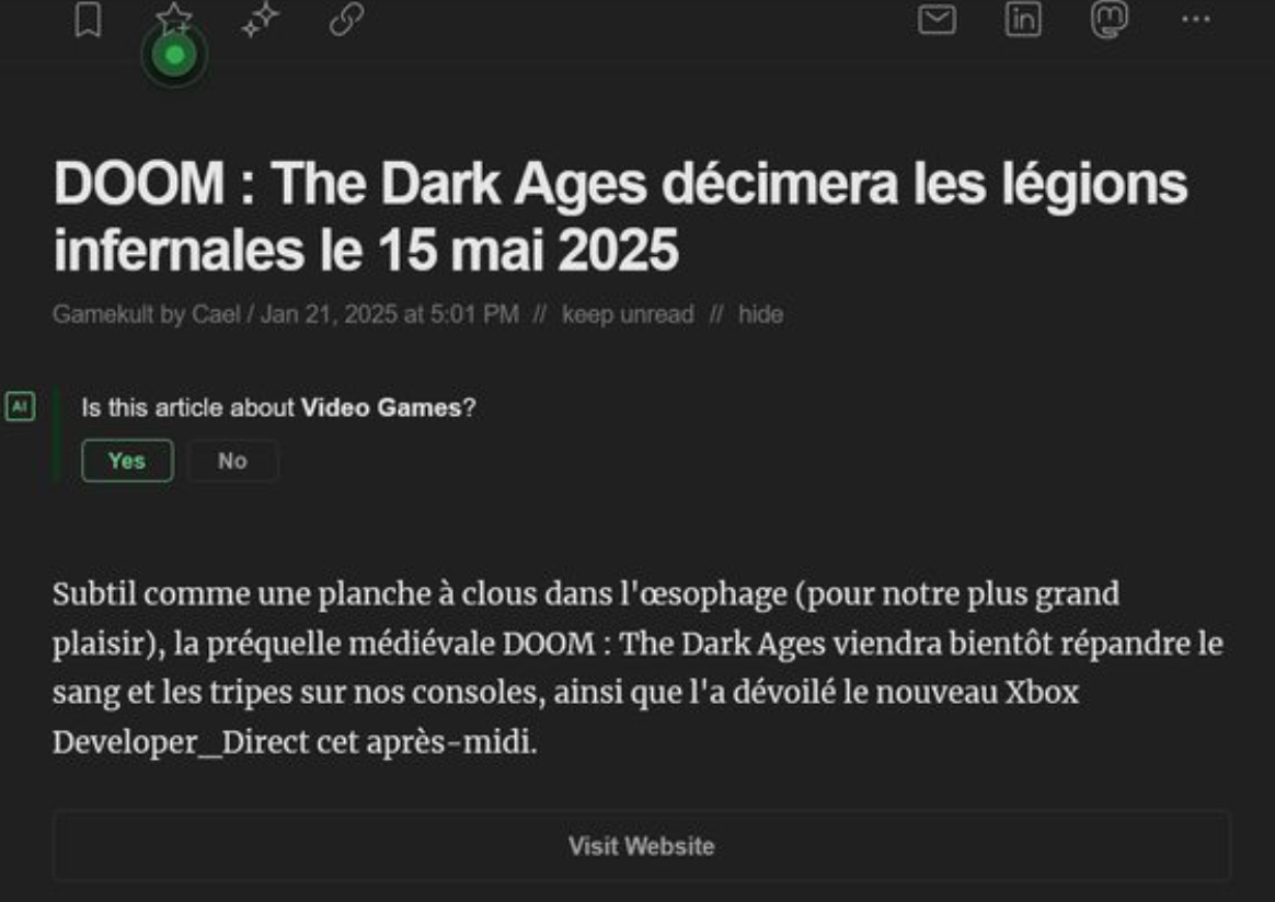 Скриншот заметки о DOOM: The Dark Ages в RSS-ленте. Источник: ResetEra