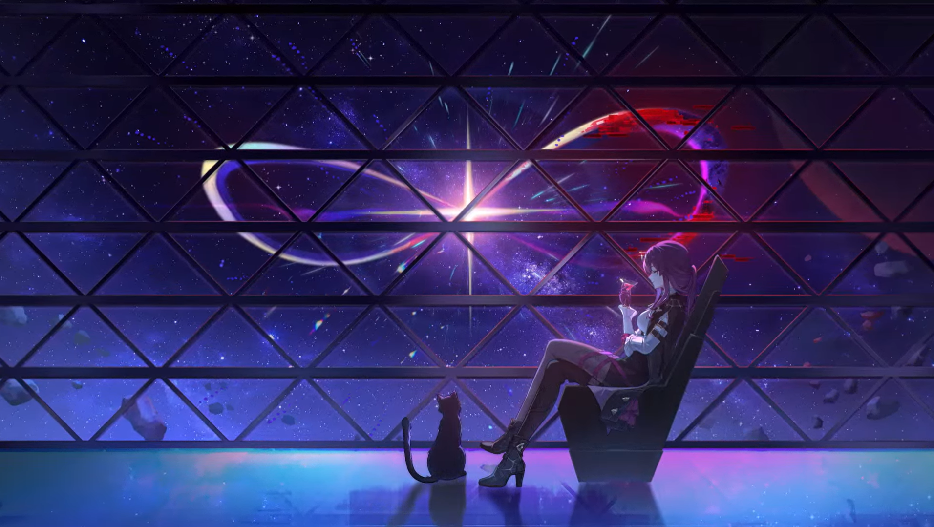 Кафка на фоне Амфореуса, кадр из трейлера «За пределами истории: Действие 8». Источник: Honkai: Star Rail