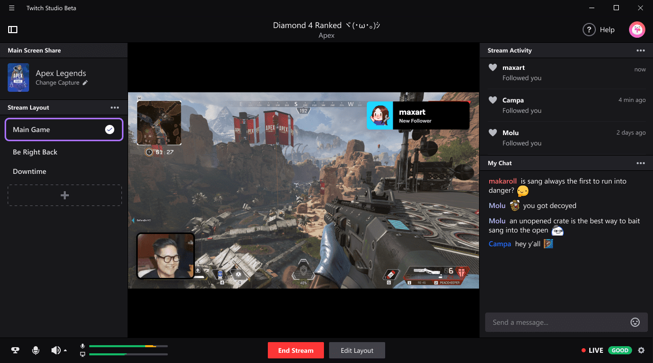 Интерфейс Twitch Studio