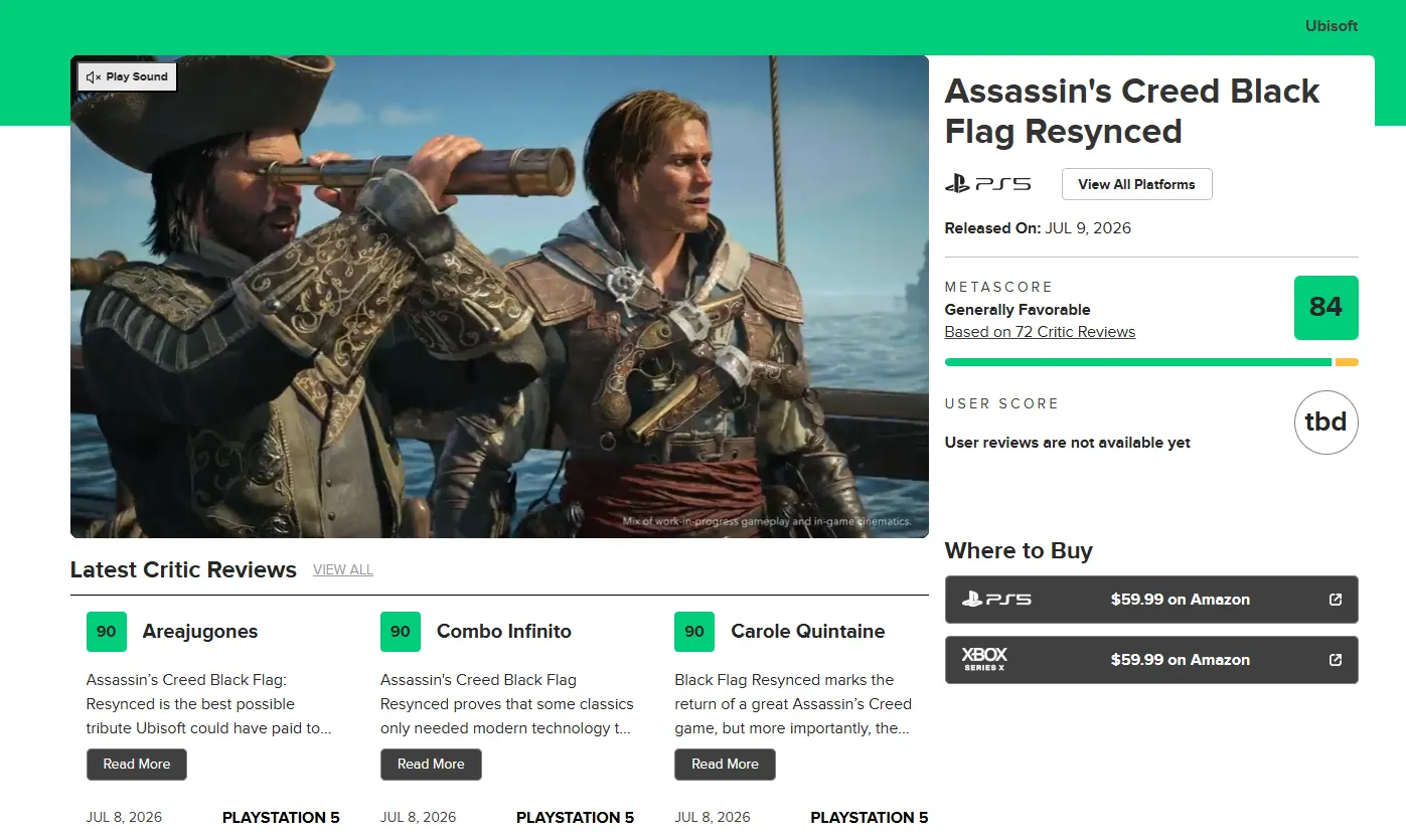 Рейтинг Assassin's Creed Black Flag Resynced на Metacritic. Источник: сайт агрегатора