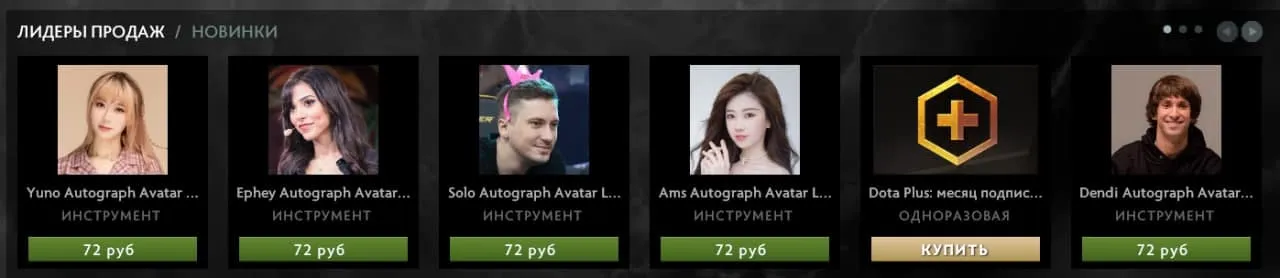 Топ-6 продаж магазина Dota 2 | Источник: Dota 2
