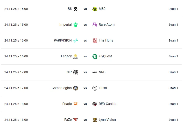 Расписание матчей первого раунда первой стадии StarLadder Budapest Major 2025