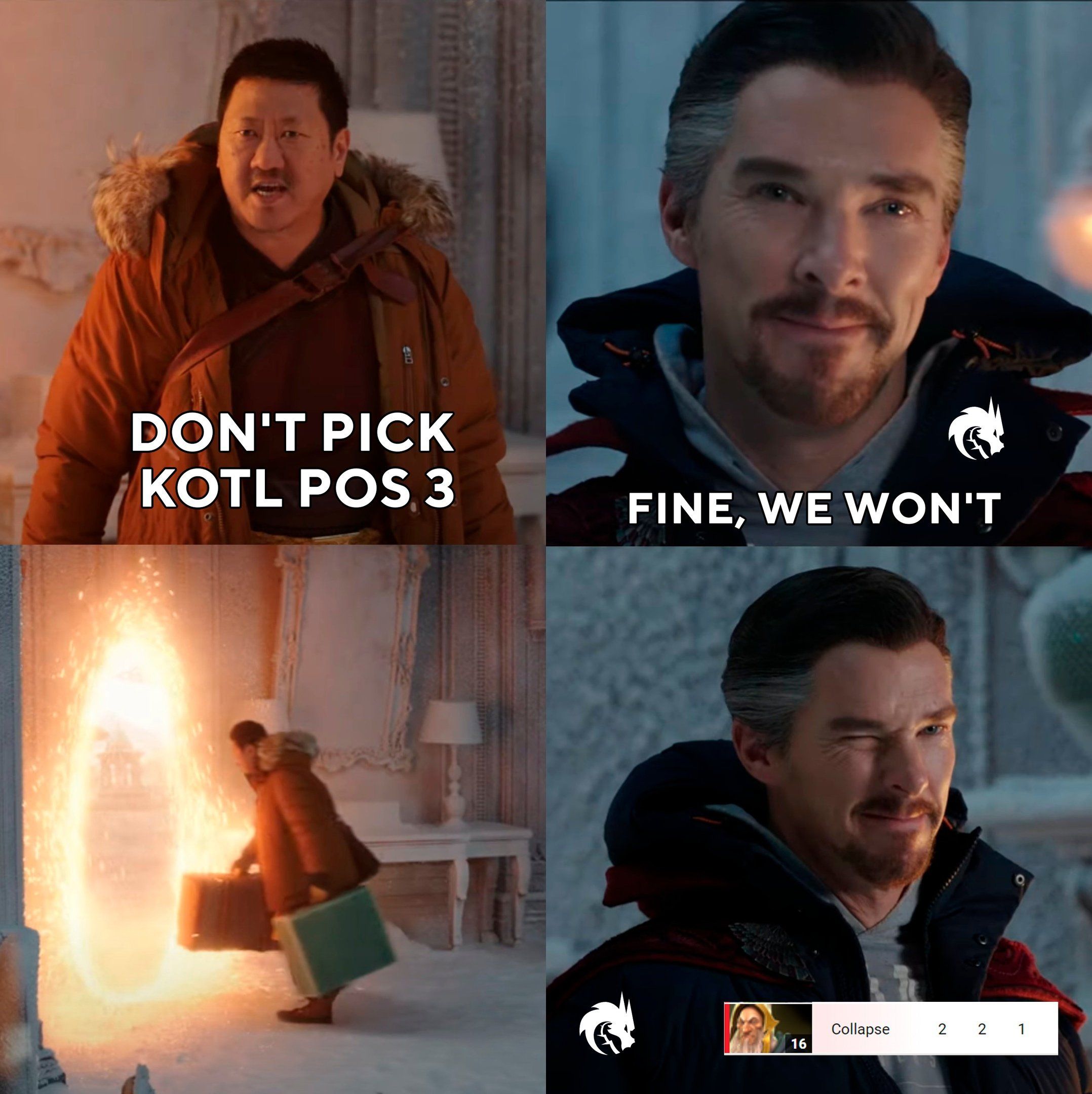 &mdash; Не бери Keeper of the Light на третью позицию.
&mdash; Ладно, не буду.
Источник: twitter.com/Team__Spirit