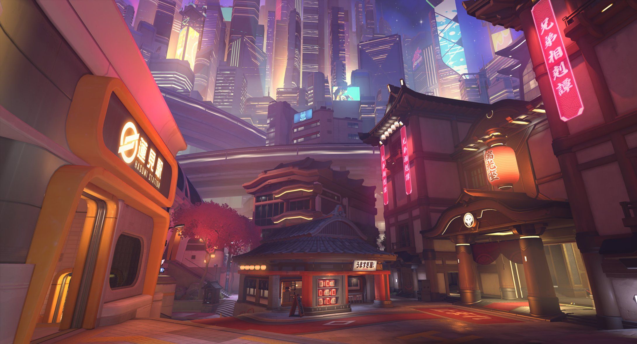 Скриншот карты «Неоновая станция». Overwatch в X