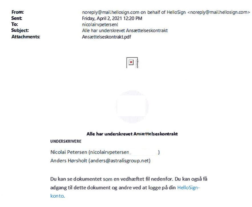 Документ Hellosign был подписан HUNDEN и генеральным директором Astralis электронной подписью 