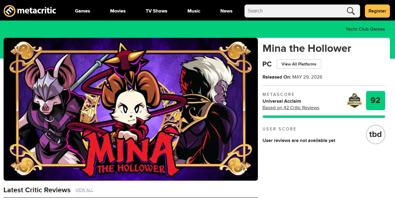 Оценки Mina the Hollower. Источник: Metacritic