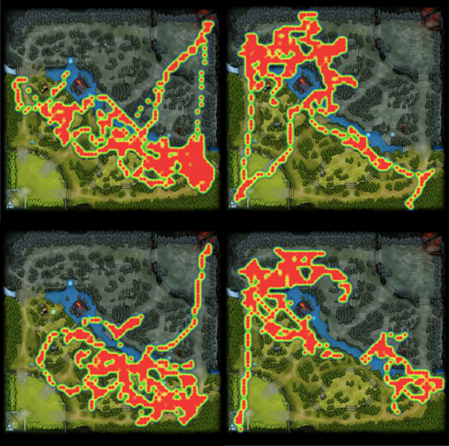 Карты перемещений Зайца на стадии лейнинга (с 0 по 10 минуту)