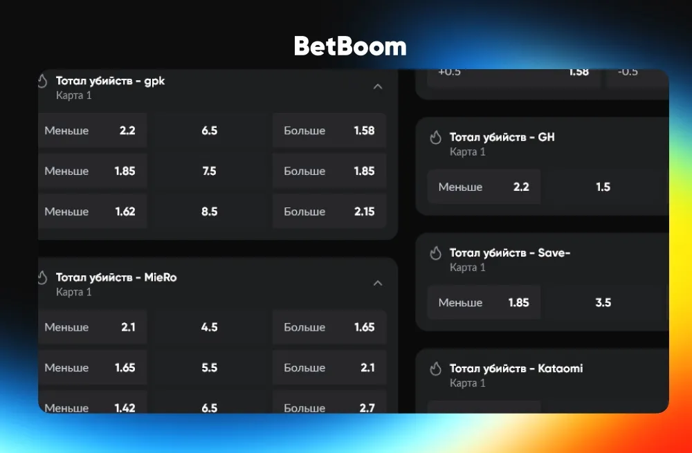 Линия на количество убийств за карту на BetBoom | Источник: BetBoom