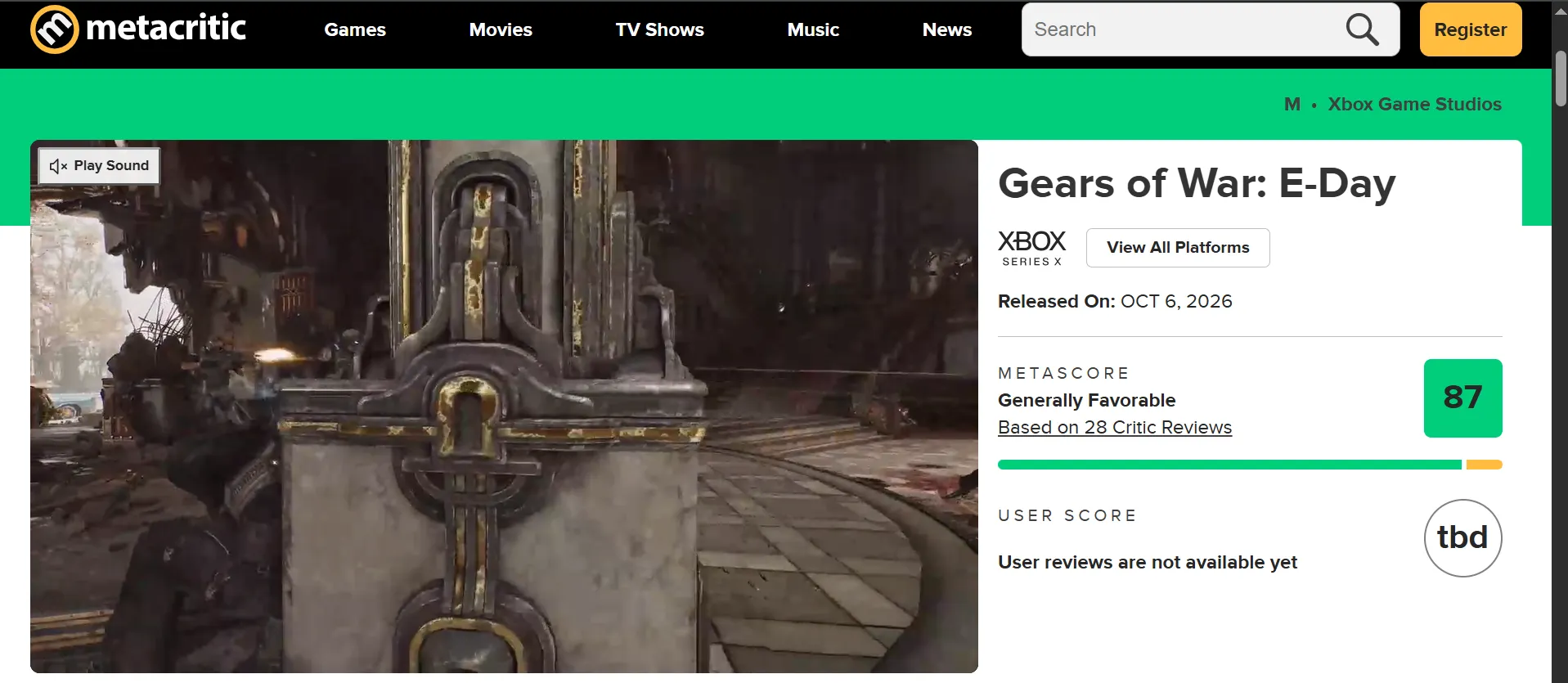 Оценки Gears of War: E-Day. Источник: Metacritic