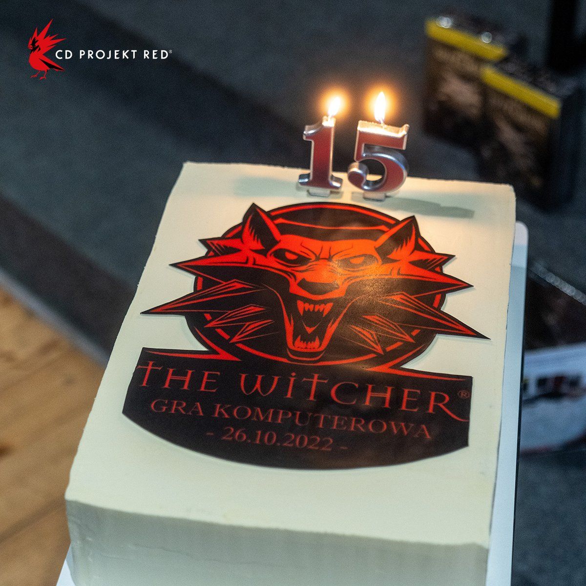 Вечеринка в офиcе CD Projekt RED в честь 15-летия The Witcher. Торт.