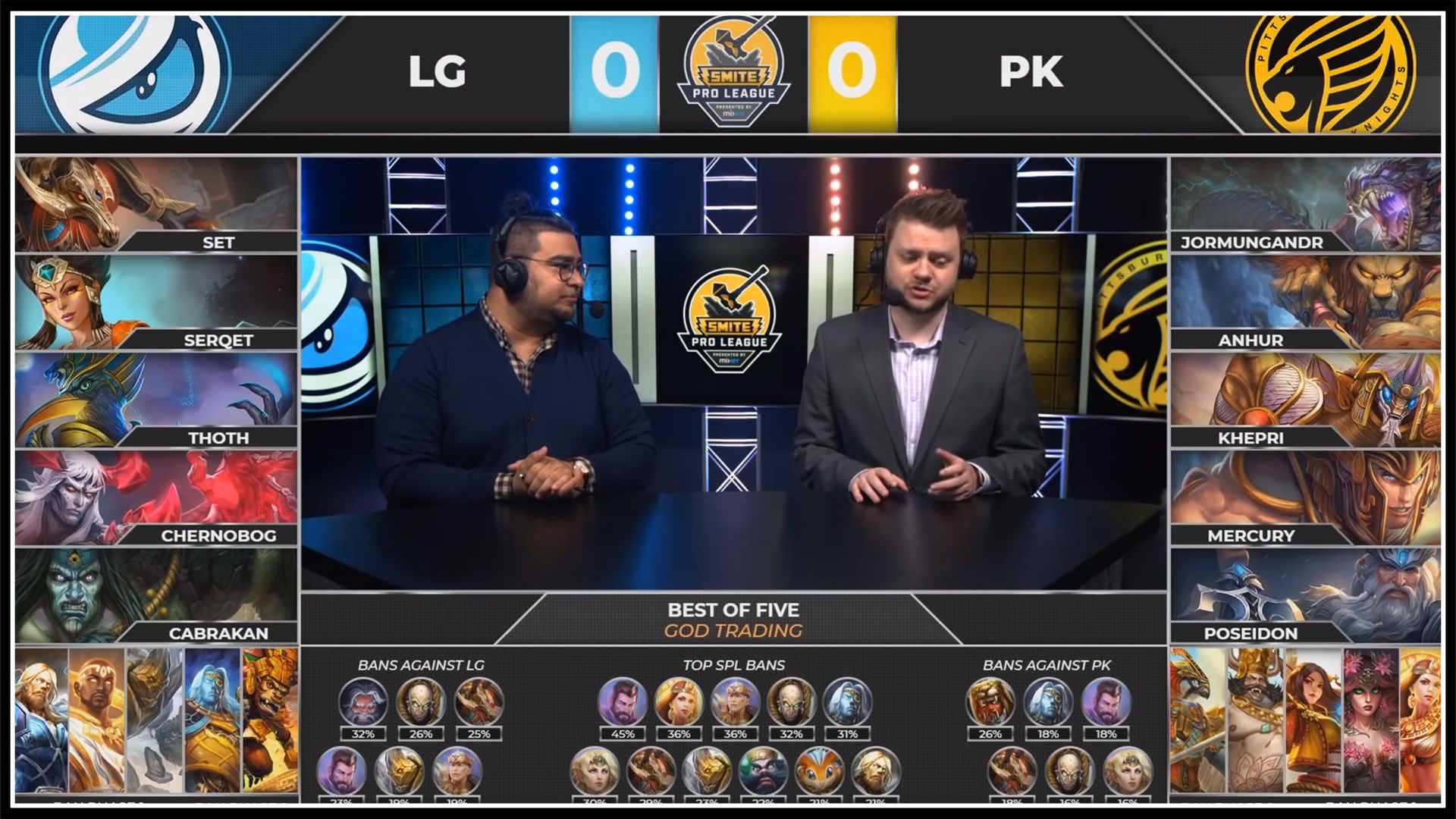 Так выглядело комментирование пиков и банов (сейчас из-за коронавируса сотрудники Hi-Rez комментируют из своих домов)