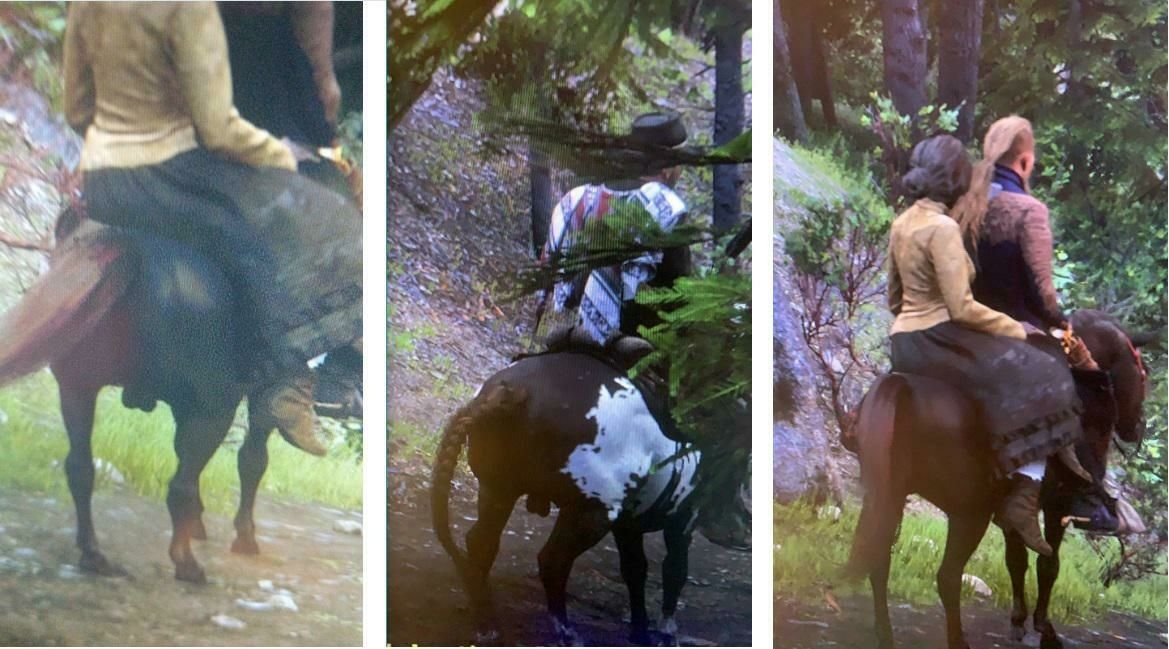 Слева &mdash; лошадь друга, по центру &mdash; лошадь самого пользователя, а справа &mdash; то, как лошадь видна другу