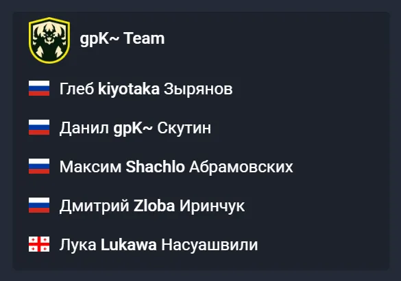 Состав gpK~ Team