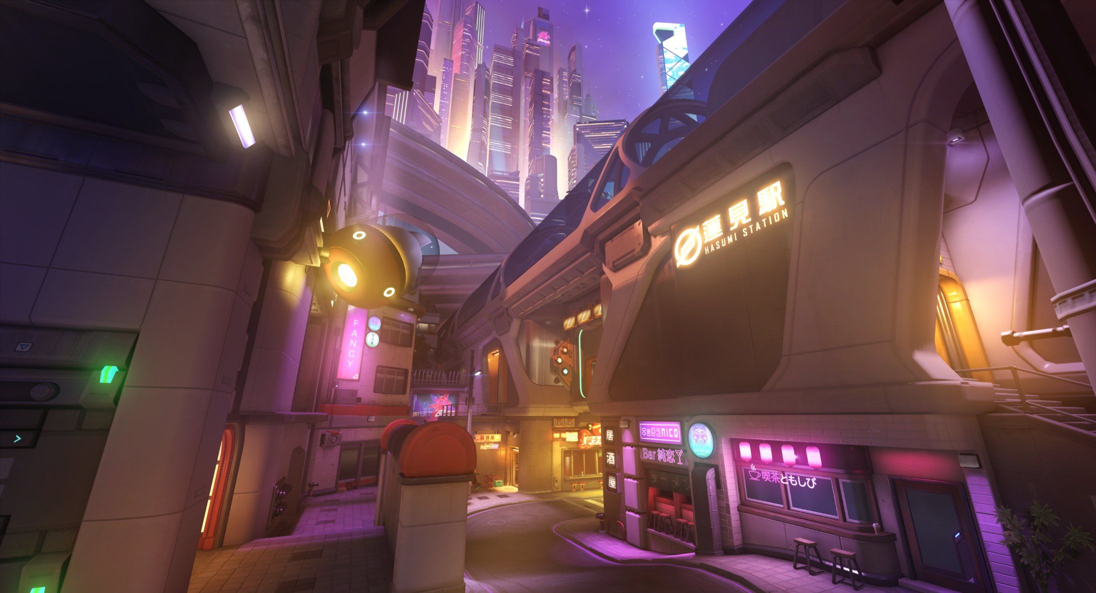 Скриншот карты «Неоновая станция». Overwatch в X