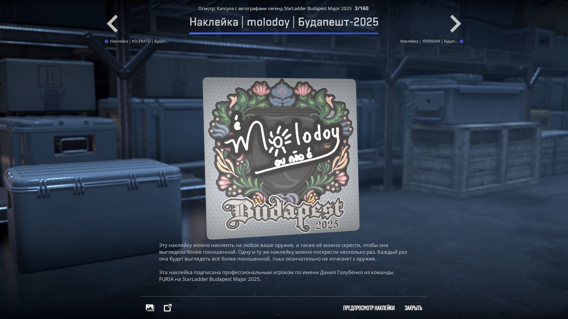 Стикер molodoy | Источник: клиент Counter-Strike 2