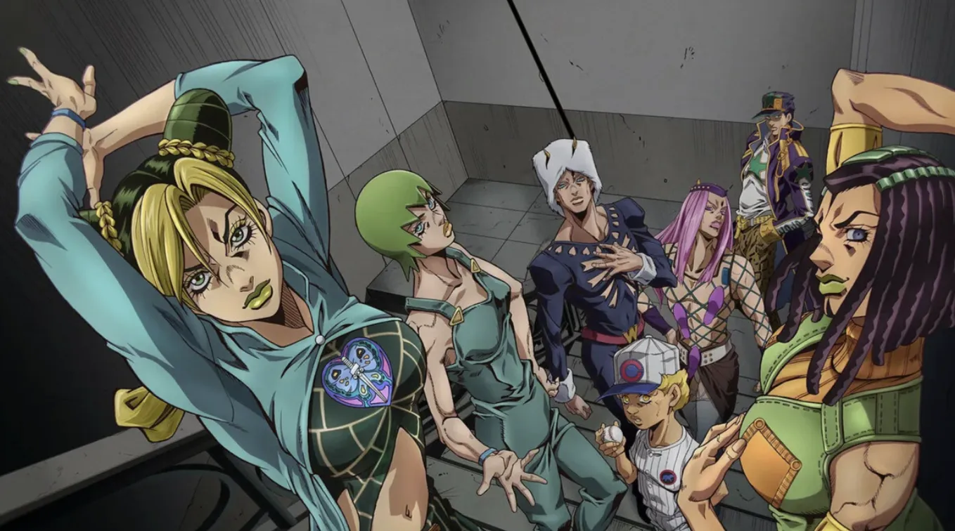 Кадр из аниме «Невероятные приключения ДжоДжо»