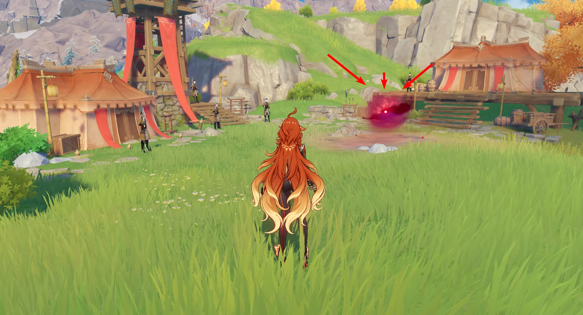 Новый режим в открытом мире выглядит как сгусток энергии бордового цвета. Источник: Genshin Impact