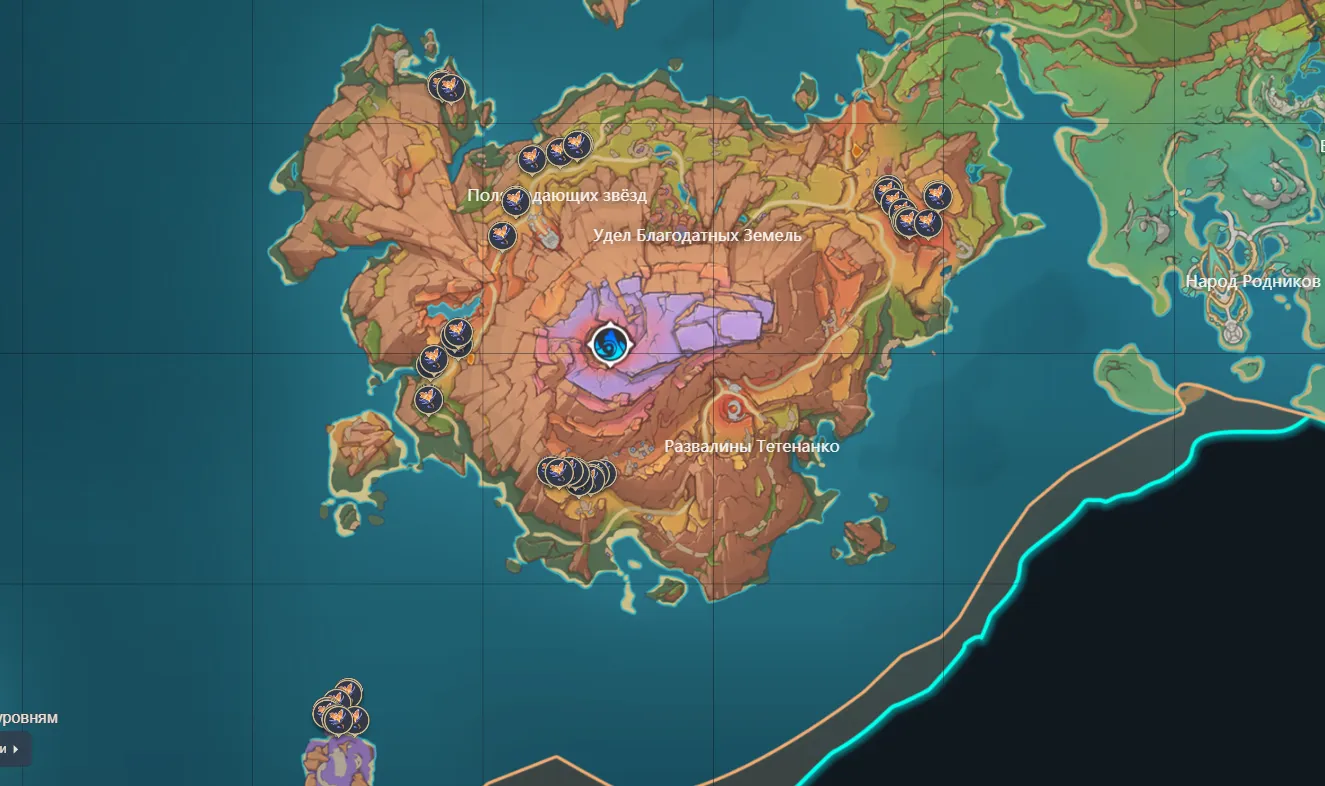 Местоположение заоблачных камнелистов на карте. Источник: Genshin Impact