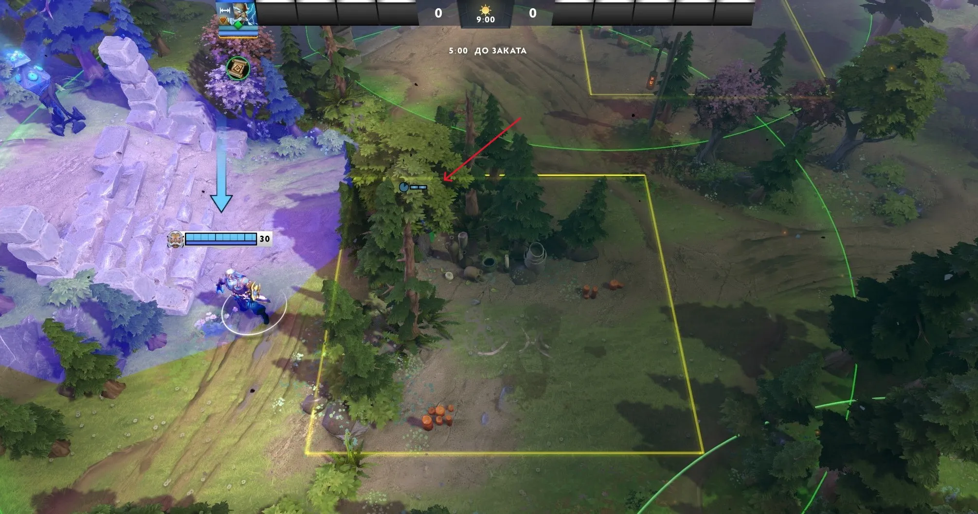 Рубим дерево чуть ближе к центру | Источник: Dota 2