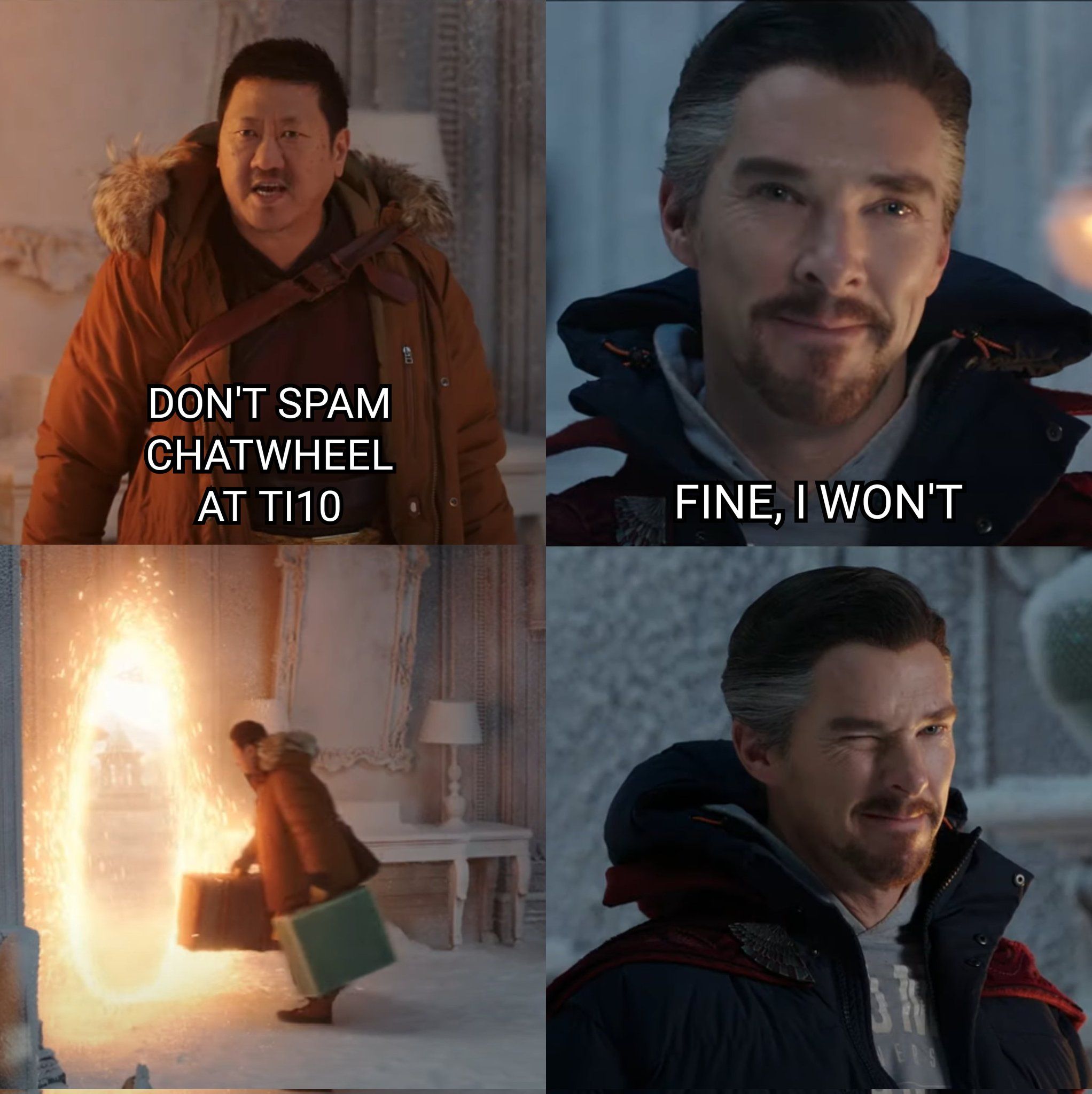 &mdash; Не спамь колесо чата на The International 10.
&mdash; Ладно, не буду.
Источник: twitter.com/OGesports