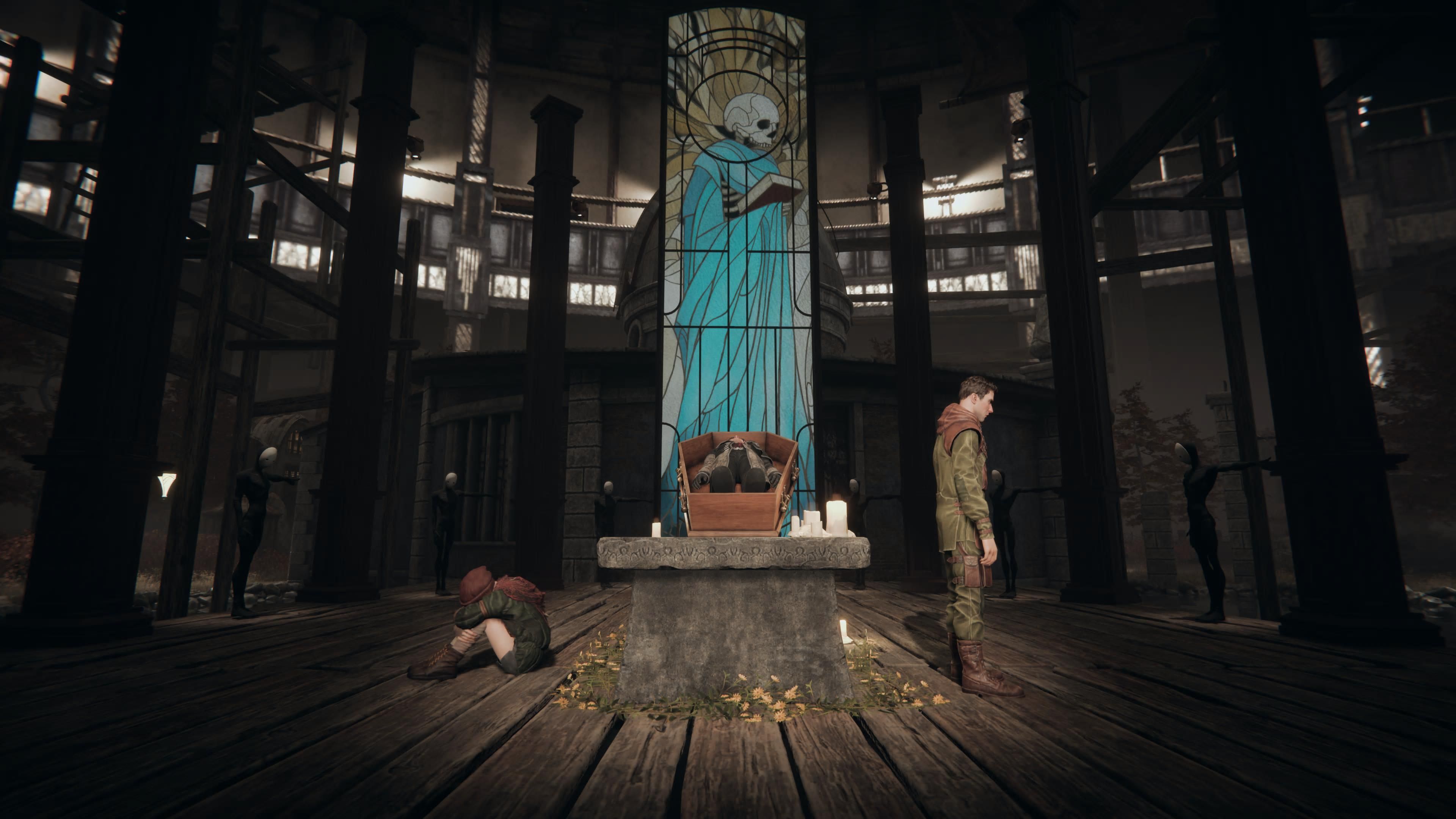 В этой части театральные постановки разыгрывают прямо на заднем дворе. Скриншот из Pathologic 3