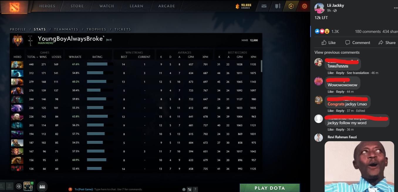 JaCkky набрал 12 тыс. MMR в Dota 2. Источник: facebook.com/jackky061999